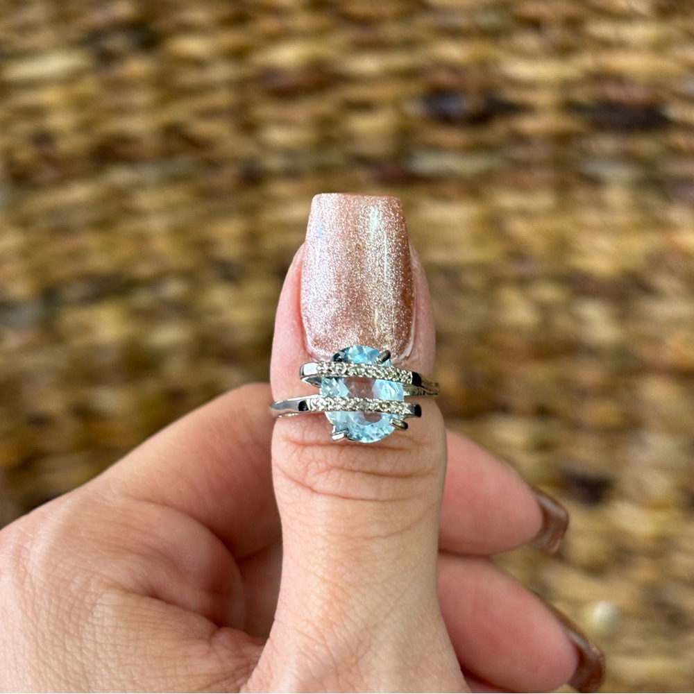 Topaz Blue Natural 3.88 CT Size 8 Ring w/ Diamond Accent - Picture 1 of 7